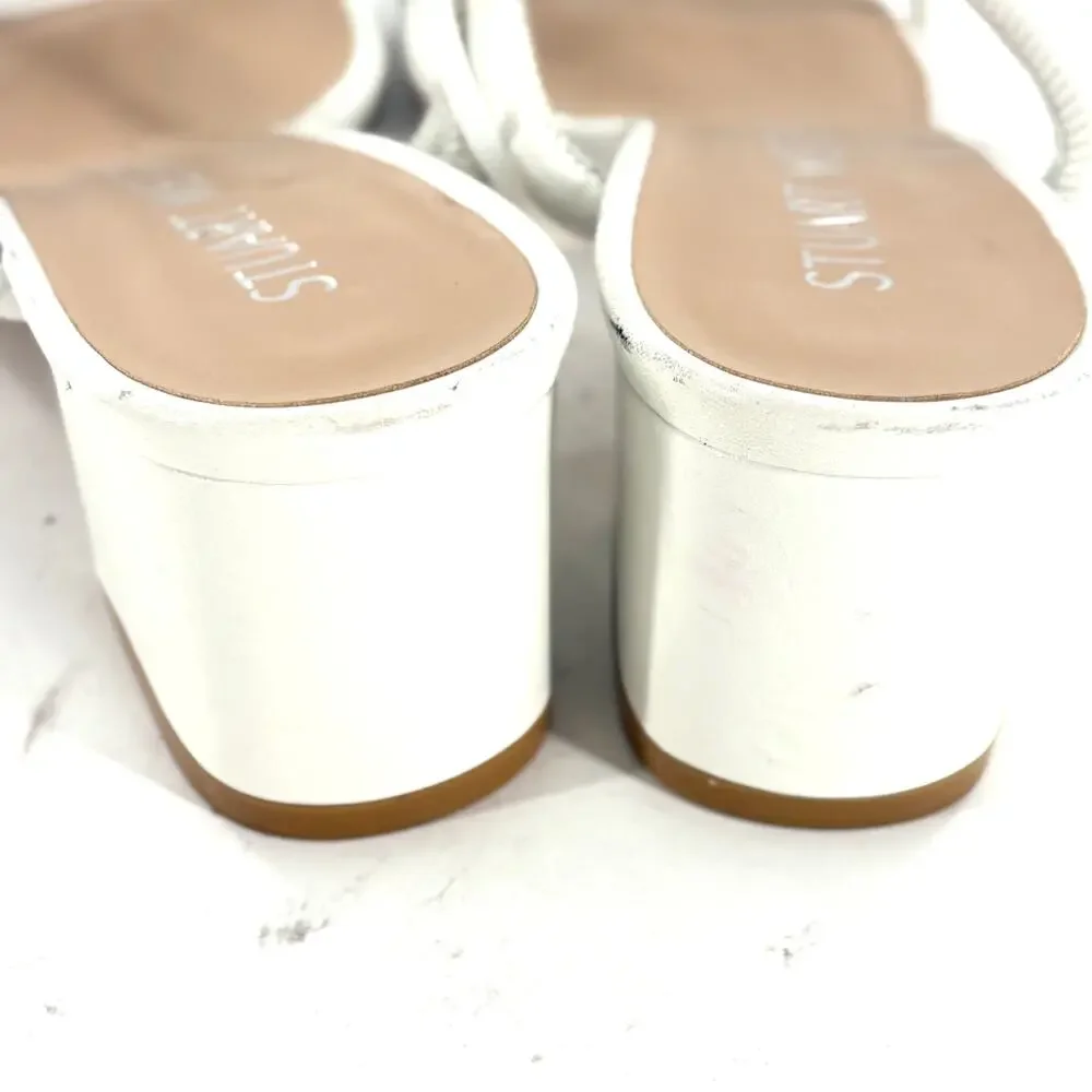 Stuart Weitzman Leather T Strap Heels 8 White Sandals Bridal Wedding Grad